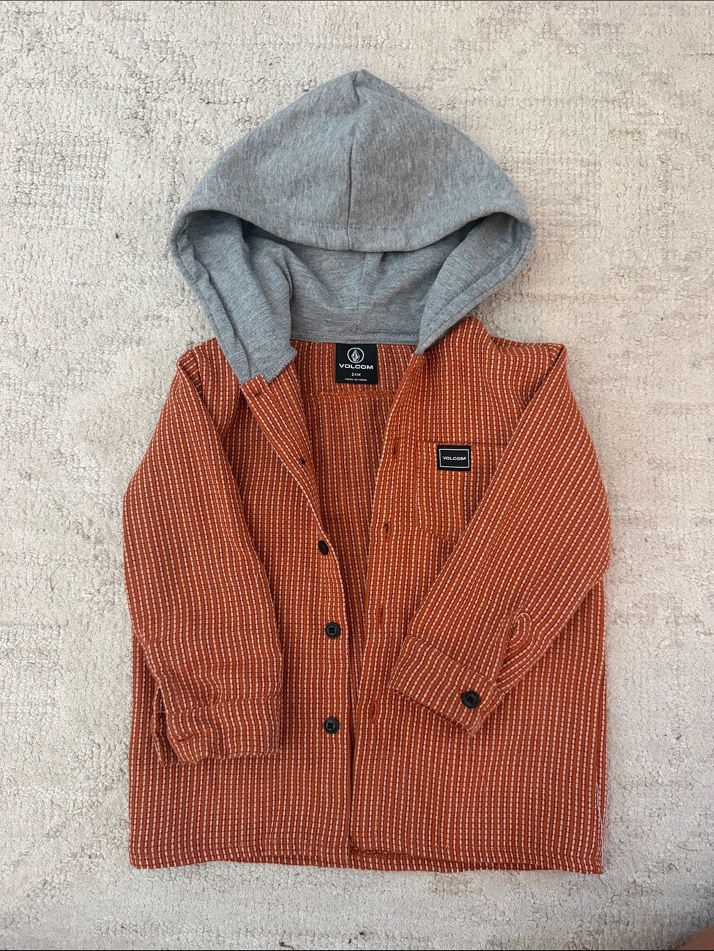 Volcom Kids Rust Orange Hooded Button-Up  with Gray Hood